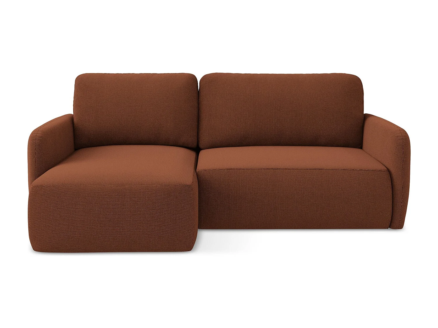 Canapé d’angle 2 places gauche convertible en tissu texturé - terre cuite - LILO