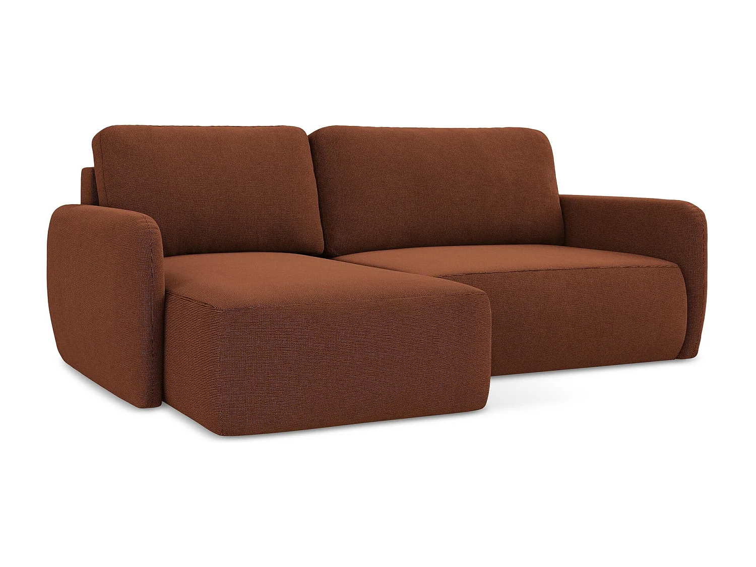 Canapé d’angle 2 places gauche convertible en tissu texturé - terre cuite - LILO