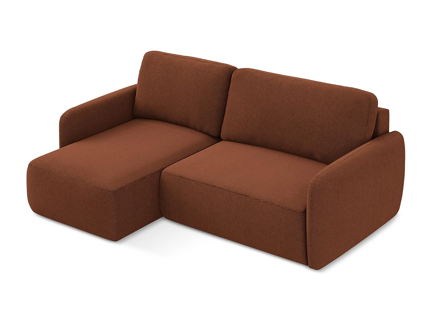 Canapé d’angle 2 places gauche convertible en tissu texturé - terre cuite - LILO