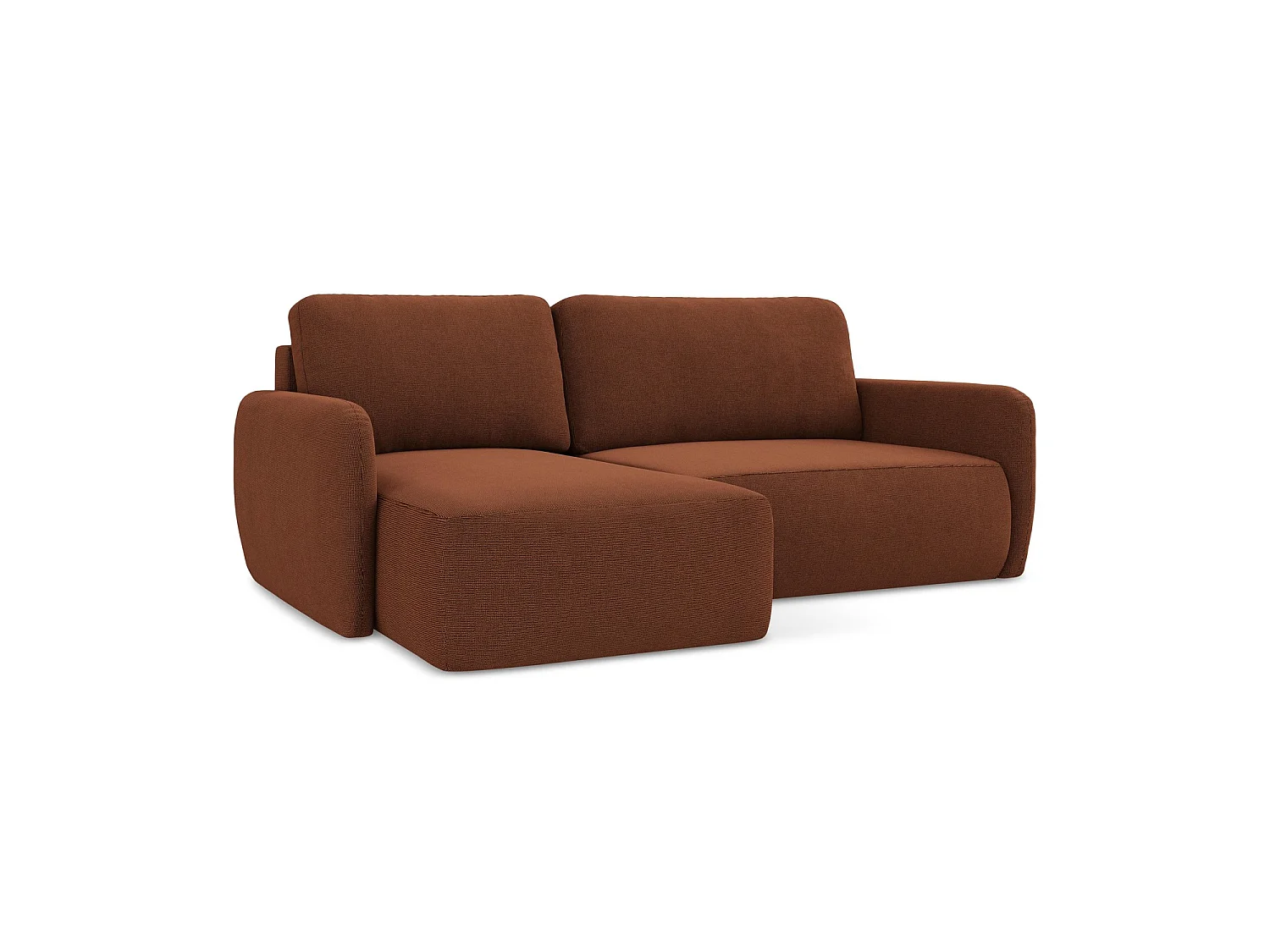 Canapé d’angle 2 places gauche convertible en tissu texturé - terre cuite - CORLE