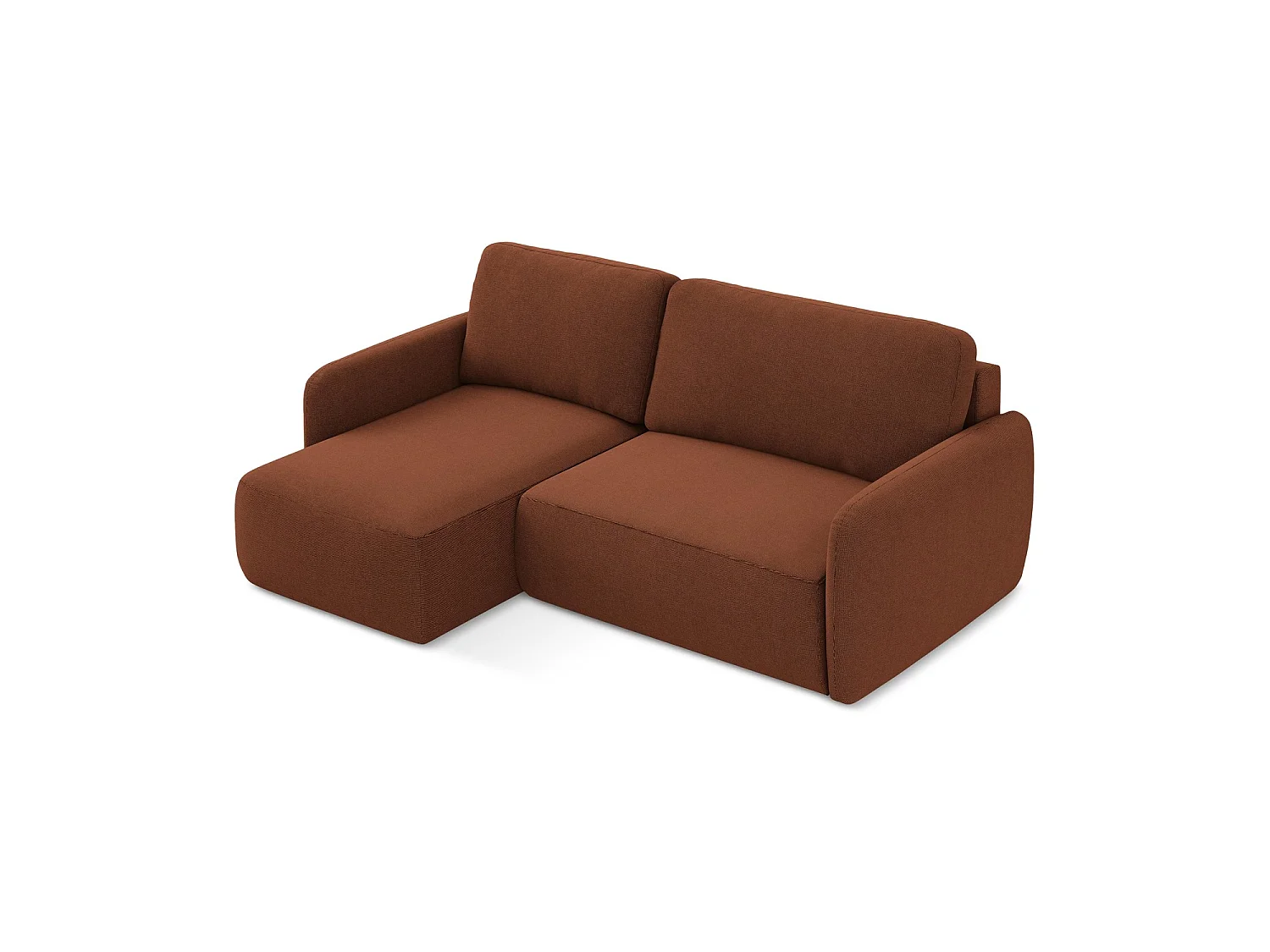 Canapé d’angle 2 places gauche convertible en tissu texturé - terre cuite - CORLE