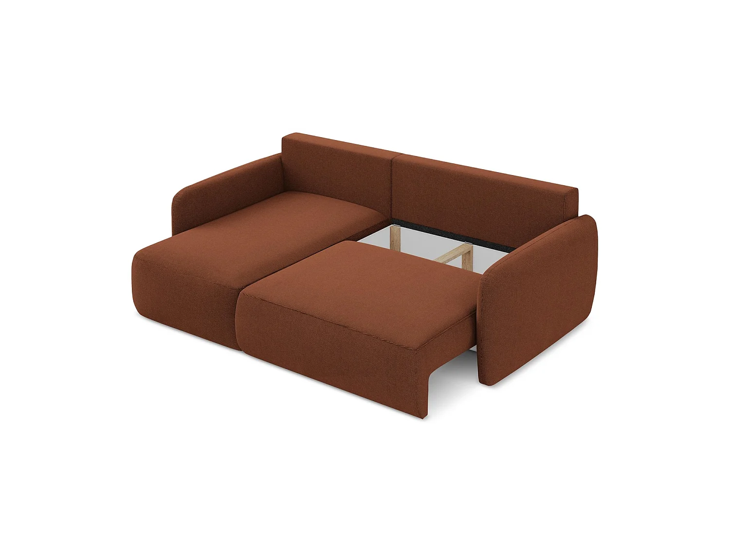 Canapé d’angle 2 places gauche convertible en tissu texturé - terre cuite - CORLE