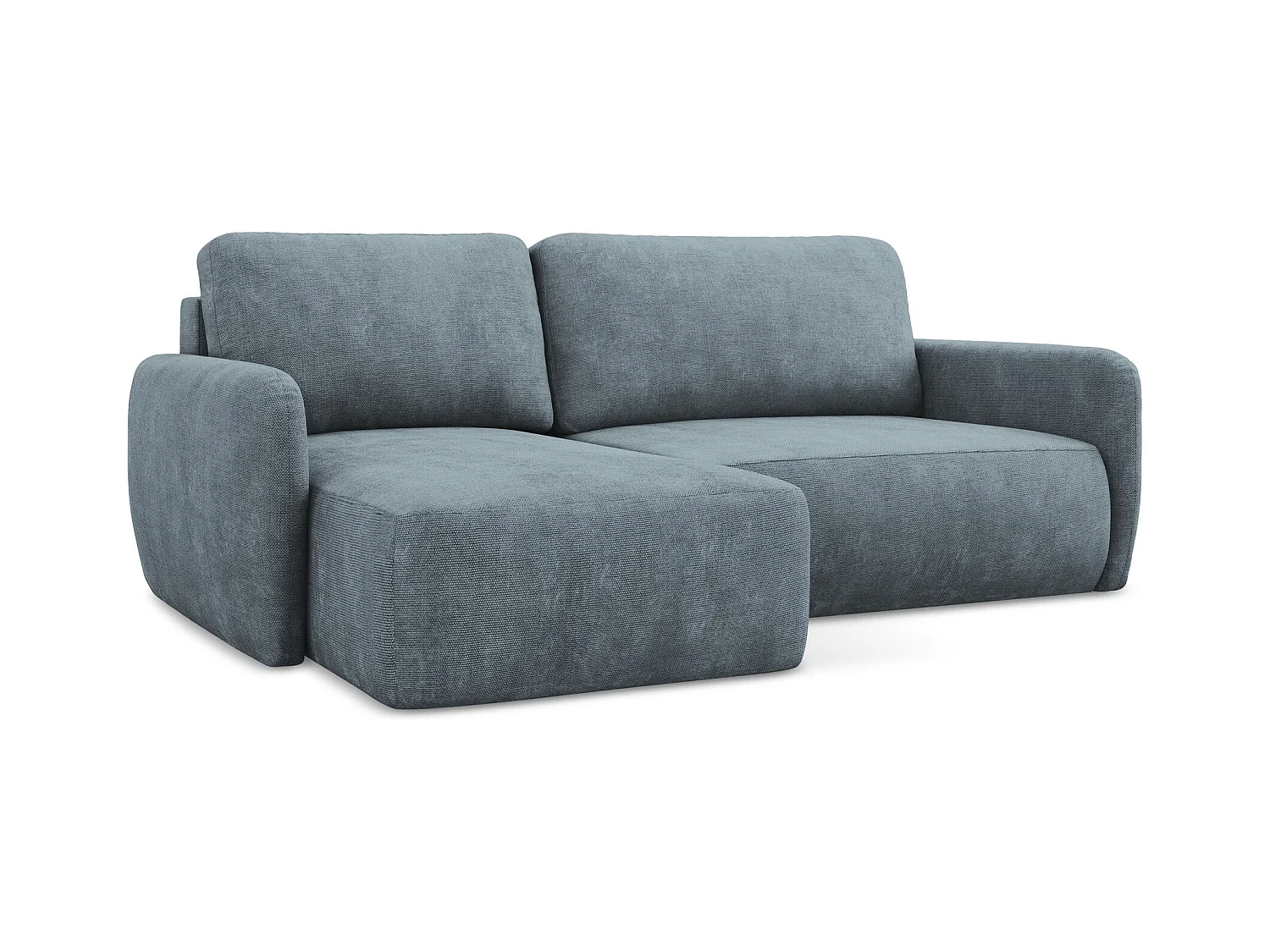 Canapé d’angle 2 places gauche convertible en tissu chenille - jeans - LILO