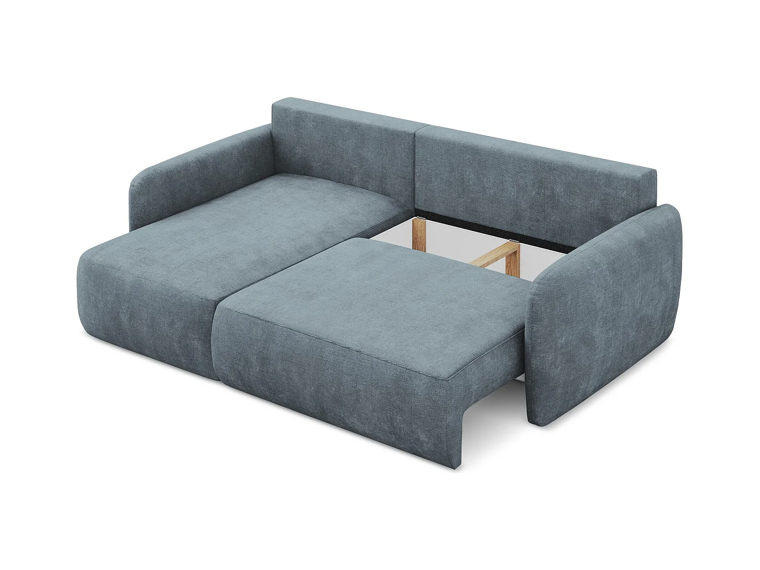 Canapé d’angle 2 places gauche convertible en tissu chenille - jeans - LILO