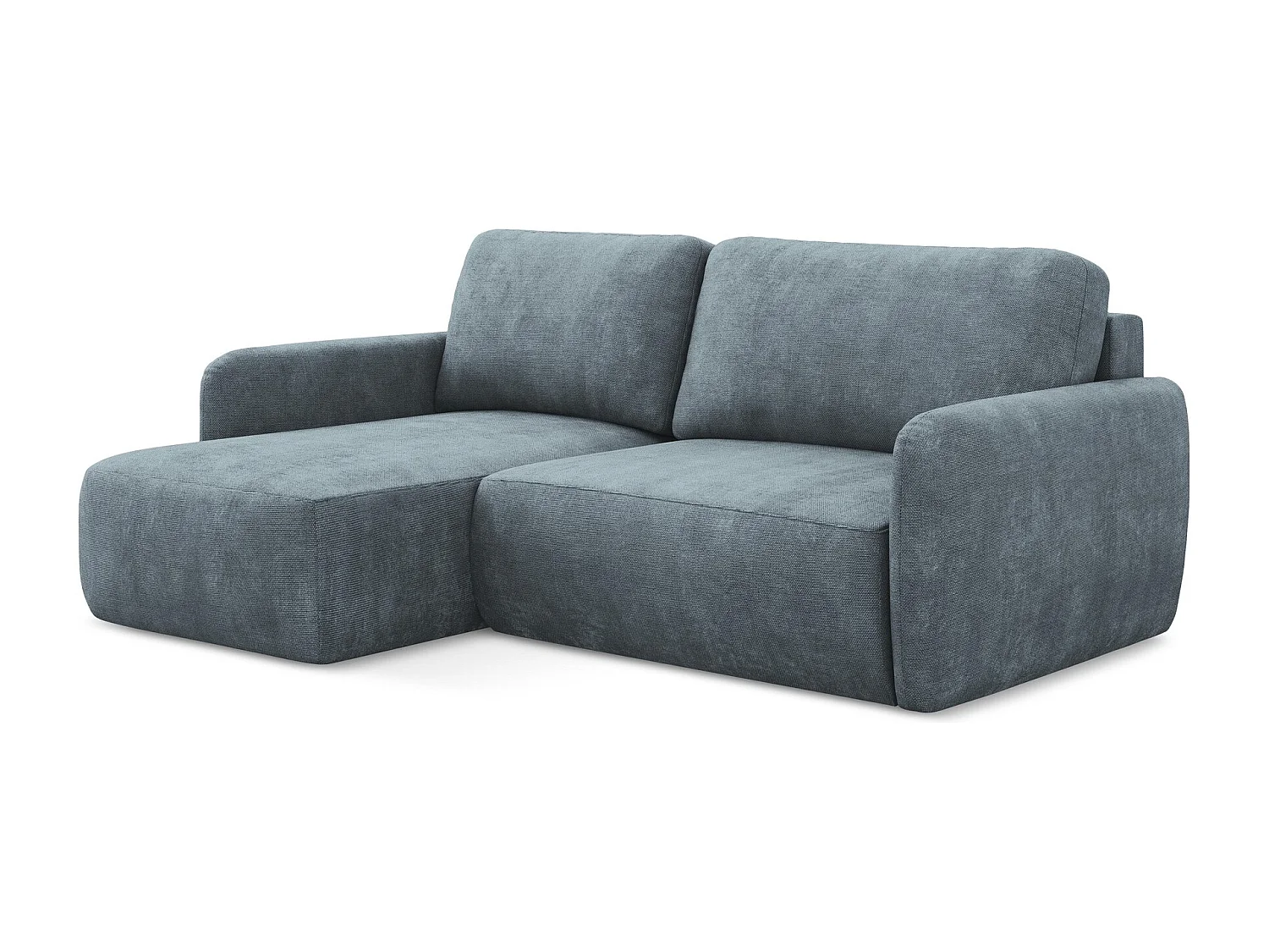 Canapé d’angle 2 places gauche convertible en tissu chenille - jeans - LILO