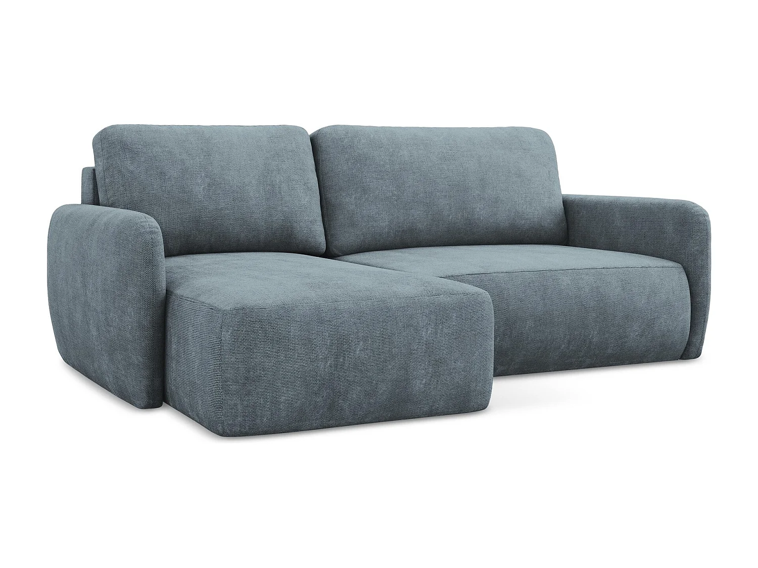 Canapé d’angle 2 places gauche convertible en tissu chenille - jeans - LILO