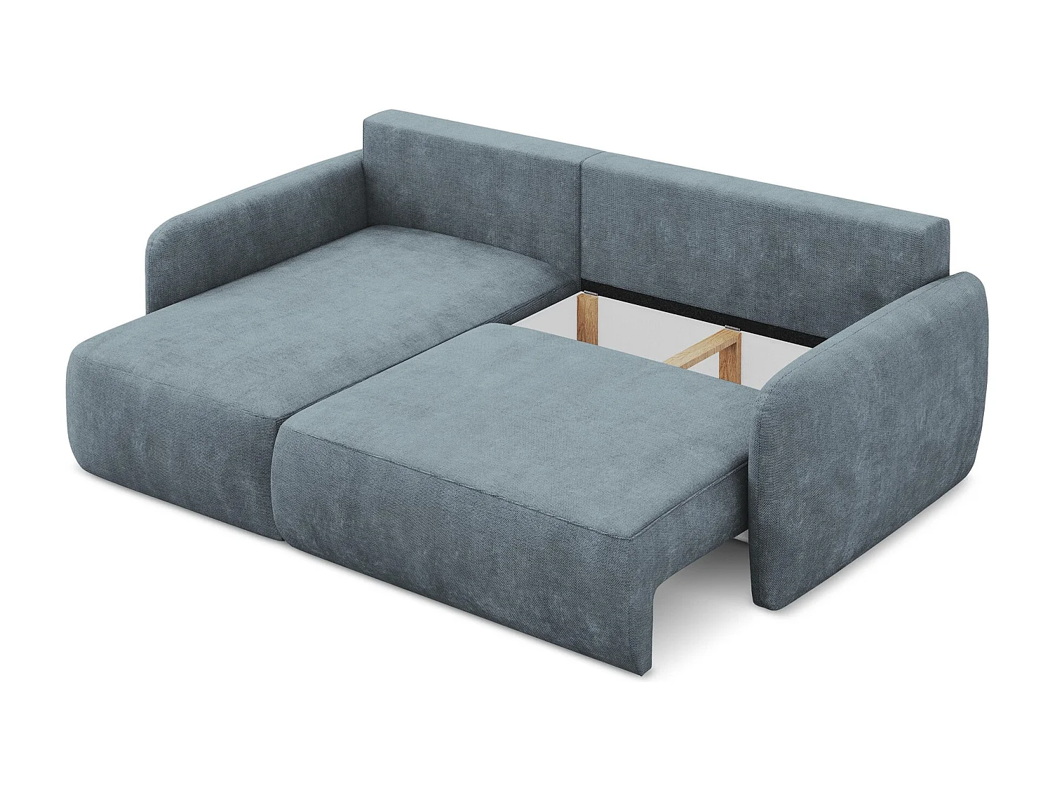 Canapé d’angle 2 places gauche convertible en tissu chenille - jeans - LILO