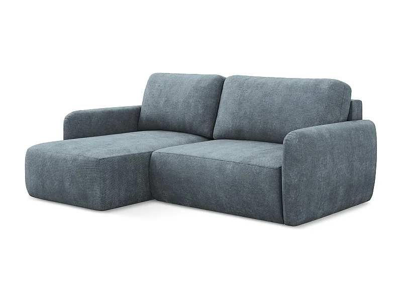 Canapé d’angle 2 places gauche convertible en tissu chenille - jeans - LILO