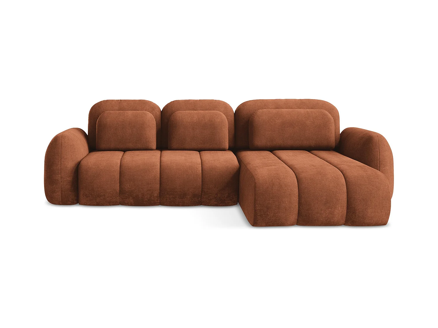 Canapé d'angle droit convertible en tissu chenille - terre cuite - PELE