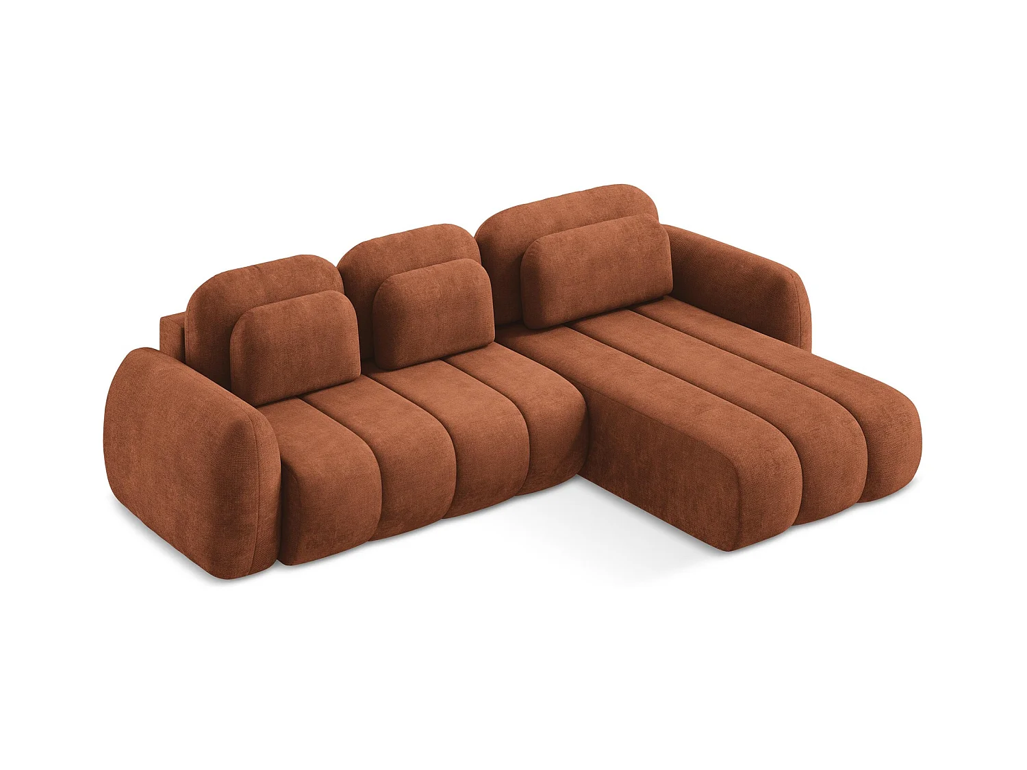 Canapé d'angle droit convertible en tissu chenille - terre cuite - PELE