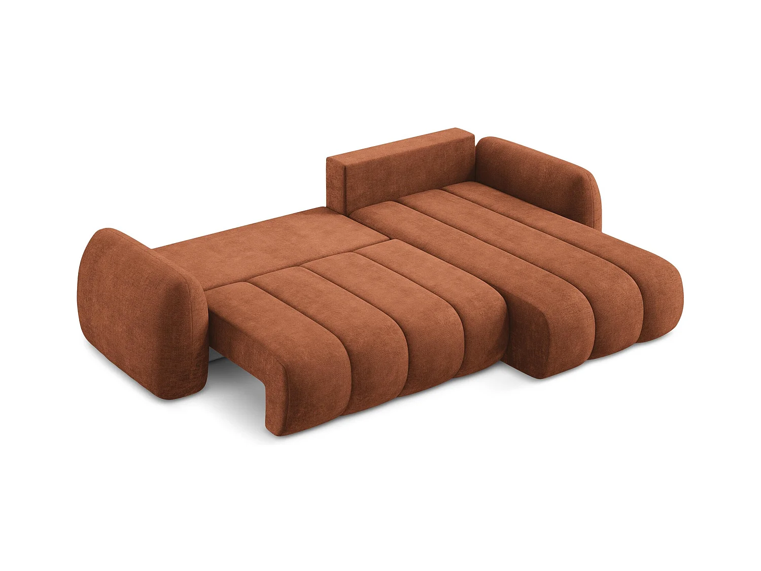 Canapé d'angle droit convertible en tissu chenille - terre cuite - PELE