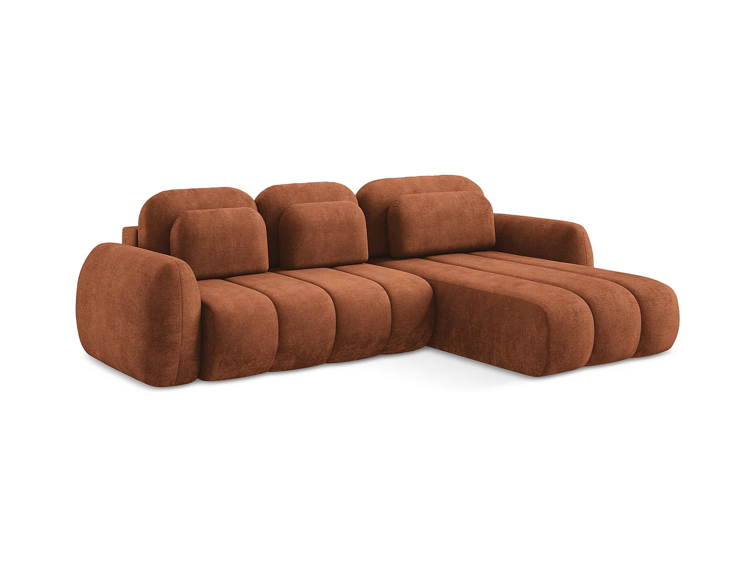 Ecksofa mit Schlaffunktion - Ecke Rechts - Chenille - Terrakotta - PELE