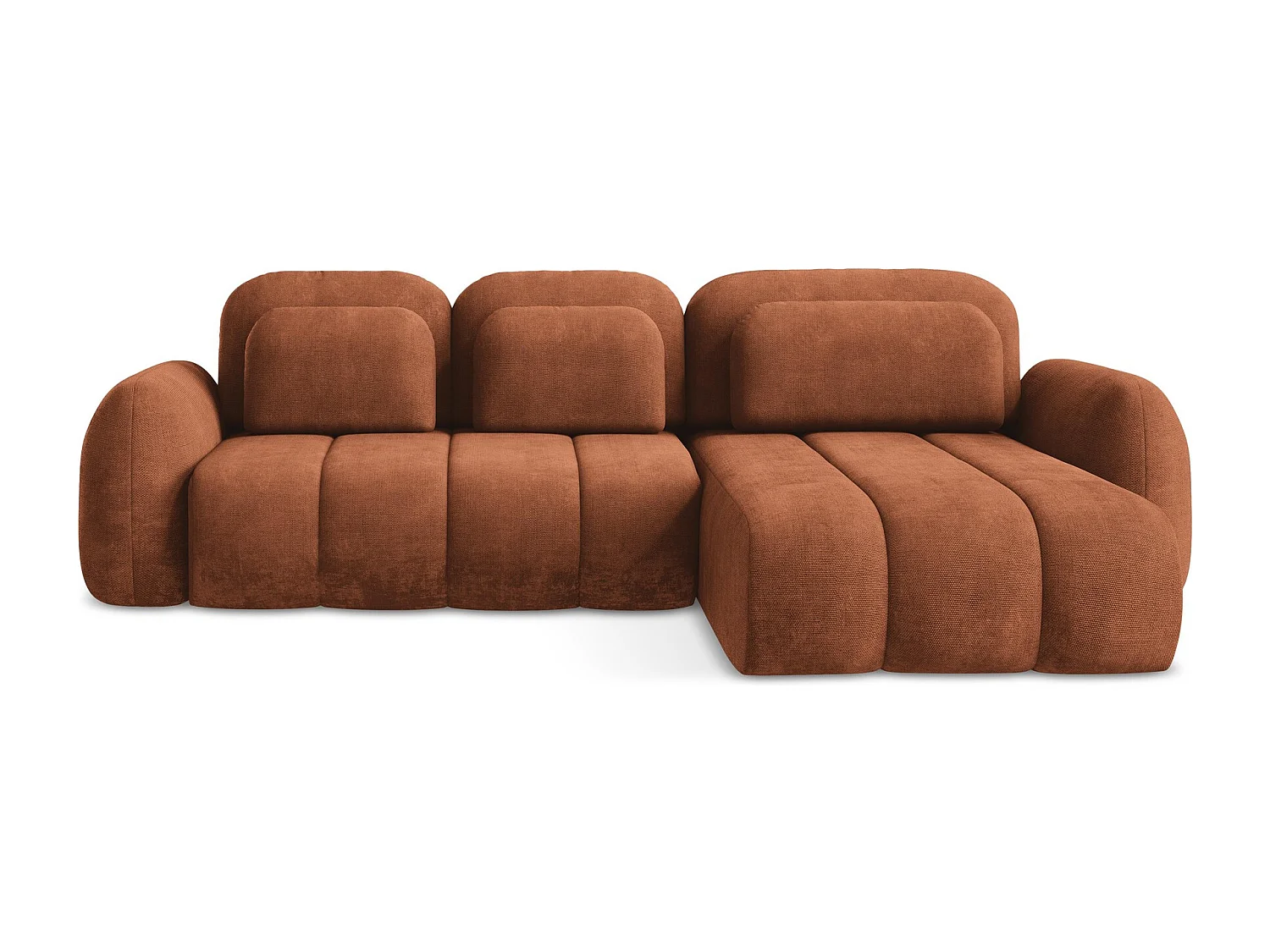 Canapé d'angle droit convertible en tissu chenille - terre cuite - PELE