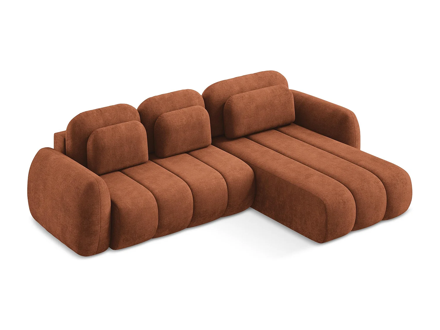 Canapé d'angle droit convertible en tissu chenille - terre cuite - PELE