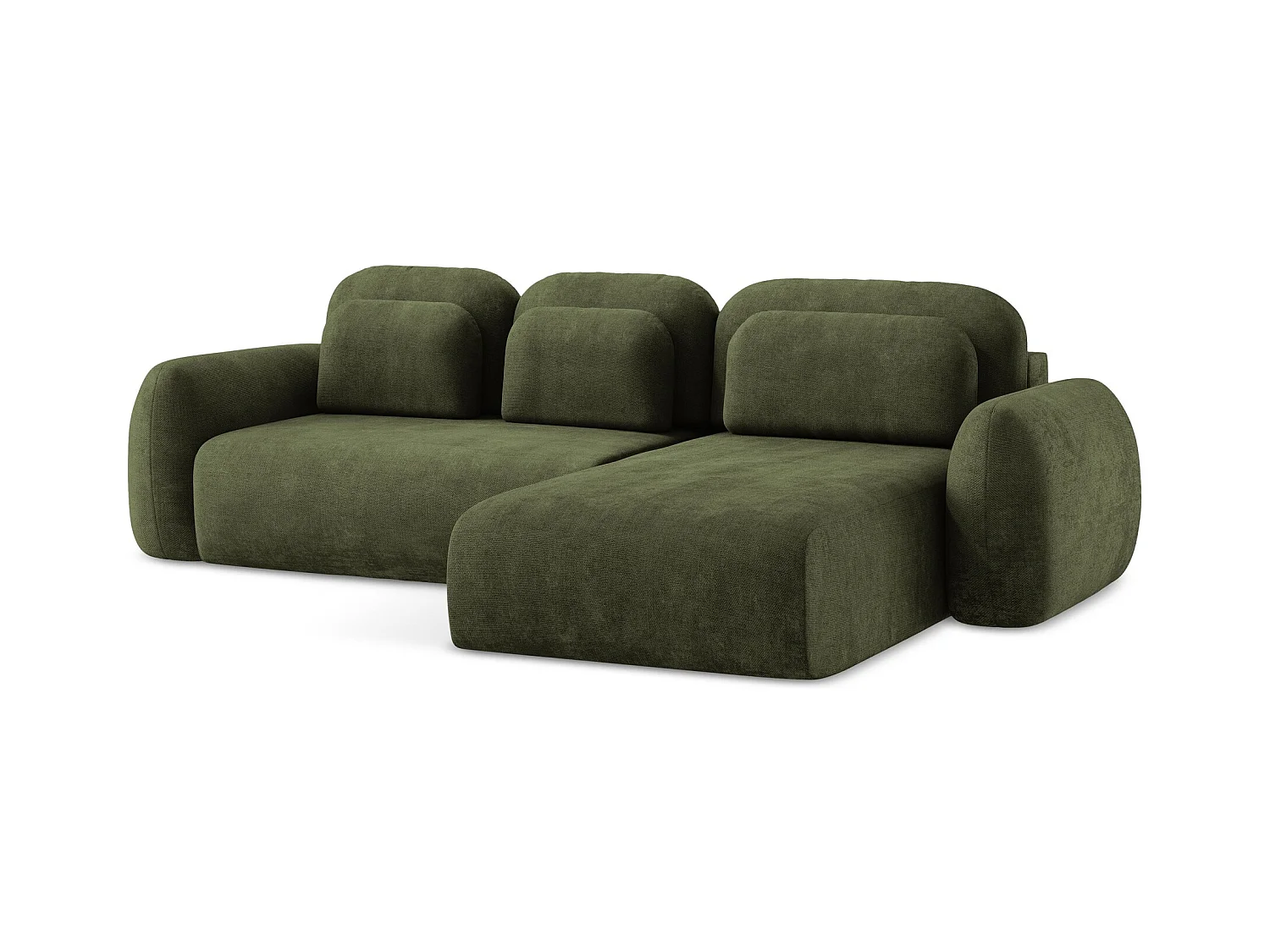 Canapé d'angle droit convertible en tissu chenille - olive - LOHI