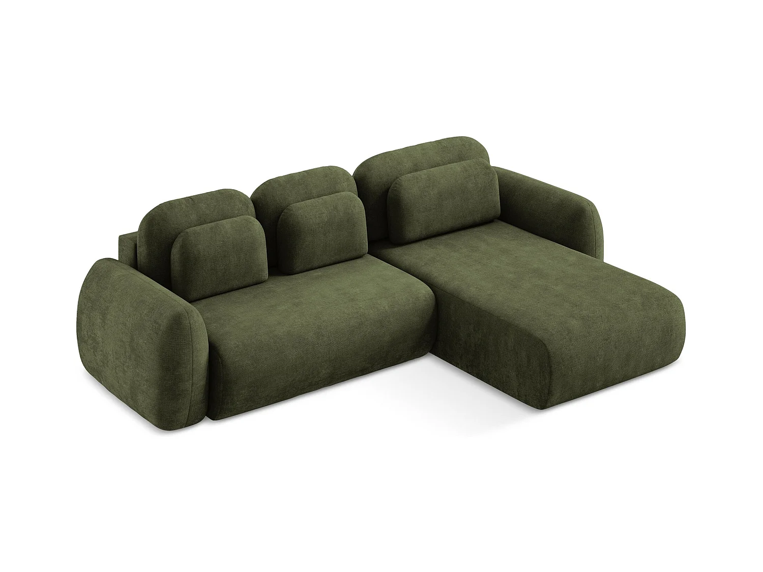 Canapé d'angle droit convertible en tissu chenille - olive - LOHI