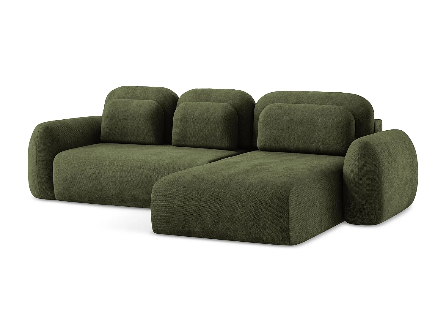 Canapé d'angle droit convertible en tissu chenille - olive - LOHI