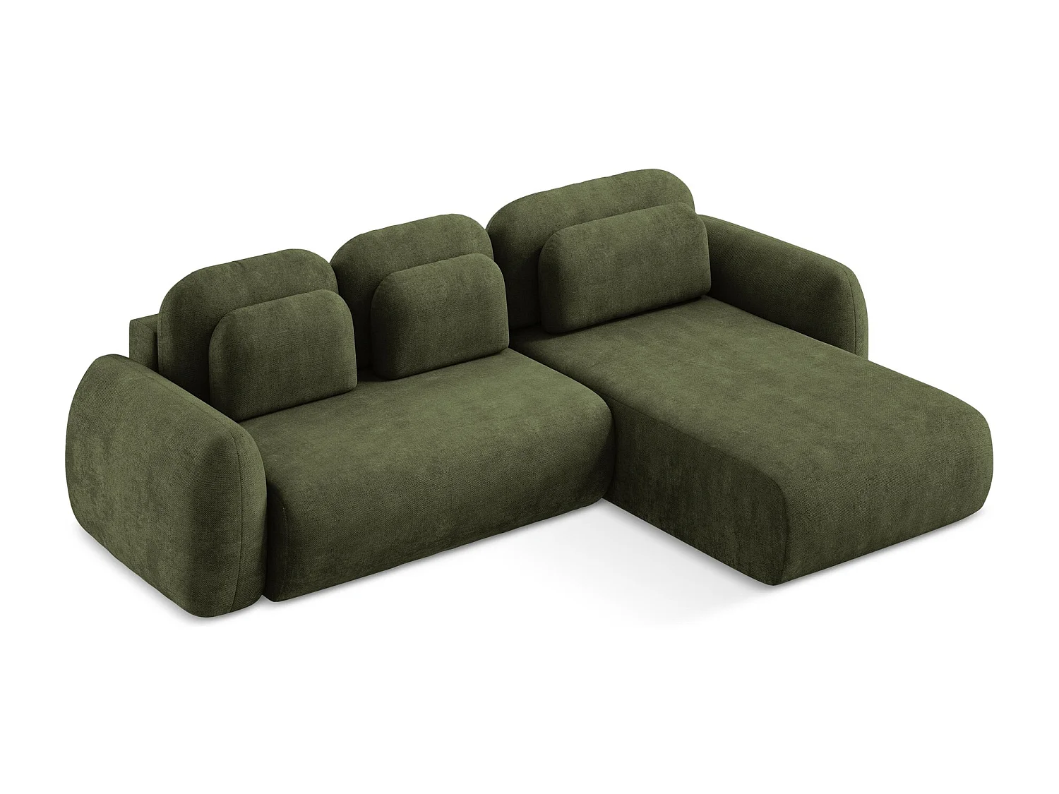 Canapé d'angle droit convertible en tissu chenille - olive - LOHI