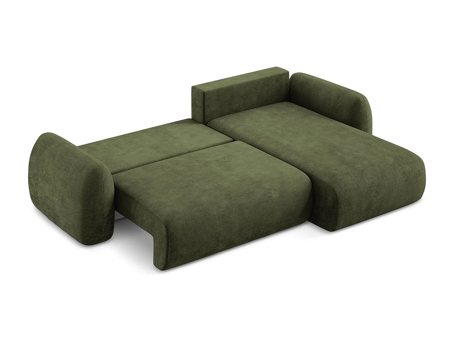 Canapé d'angle droit convertible en tissu chenille - olive - LOHI