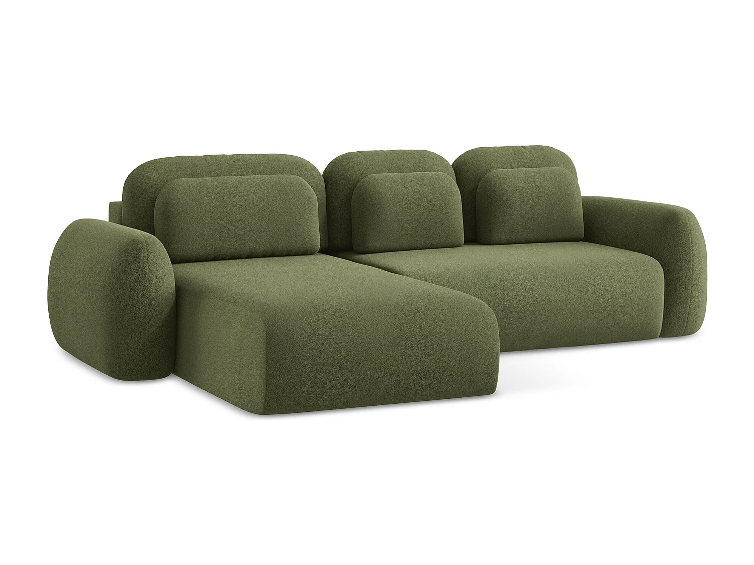 Canapé d’angle 3 places gauche convertible en tissu bouclette - vert - LOHI