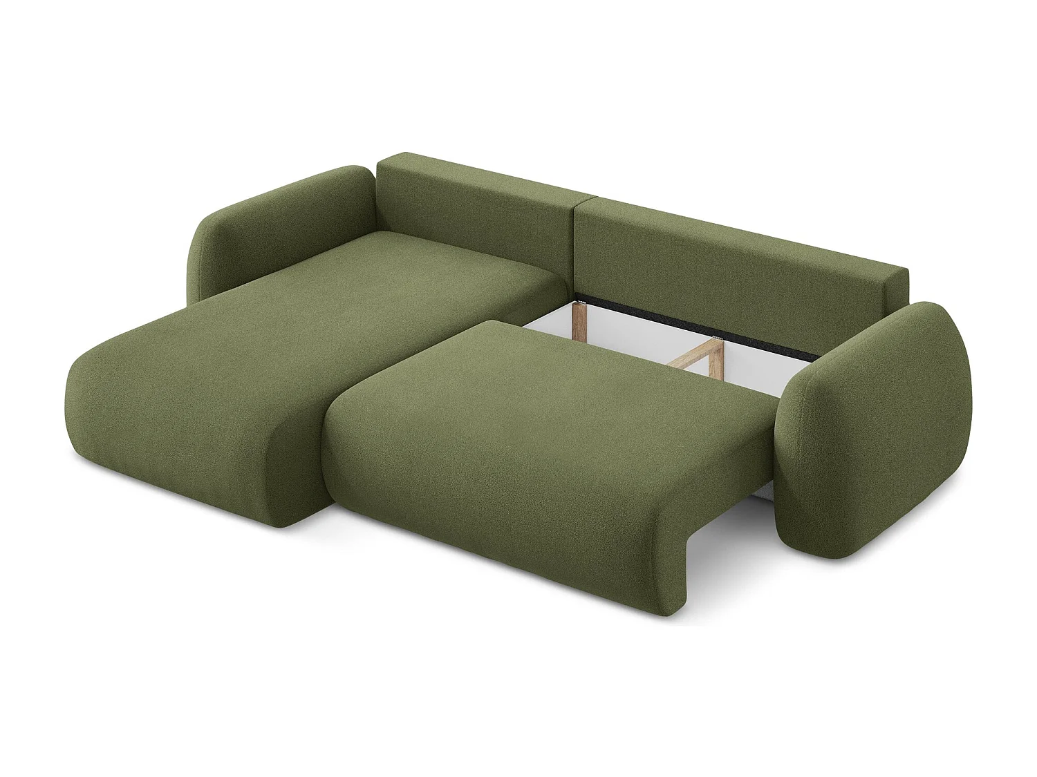 Canapé d’angle 3 places gauche convertible en tissu bouclette - vert - LOHI