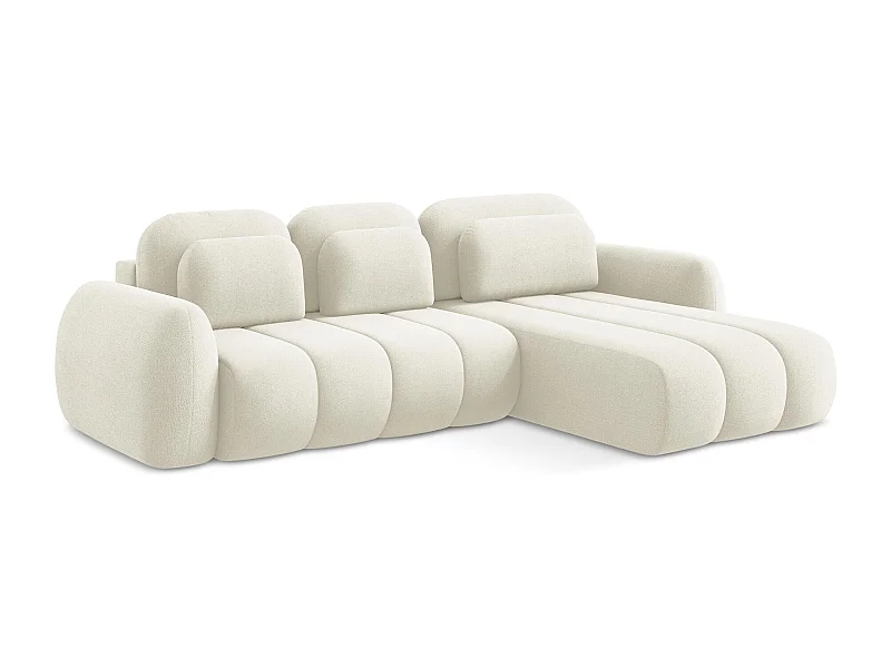 Canapé d'angle droit convertible en tissu bouclette - beige clair - PELE