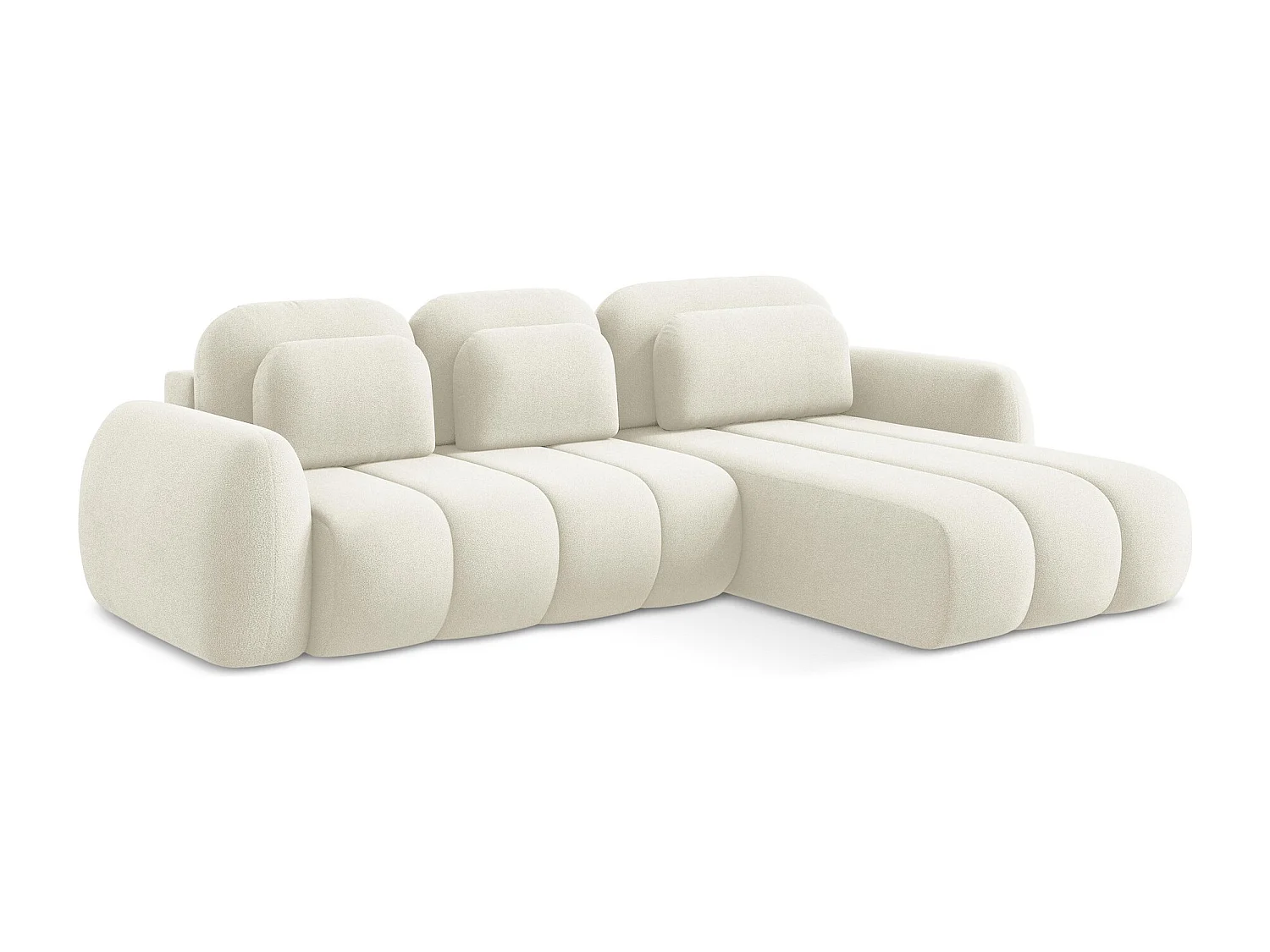 Canapé d'angle droit convertible en tissu bouclette - beige clair - PELE