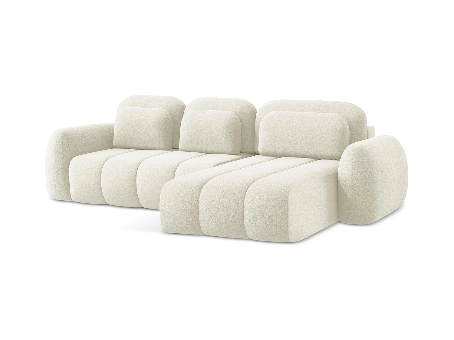 Canapé d'angle droit convertible en tissu bouclette - beige clair - PELE