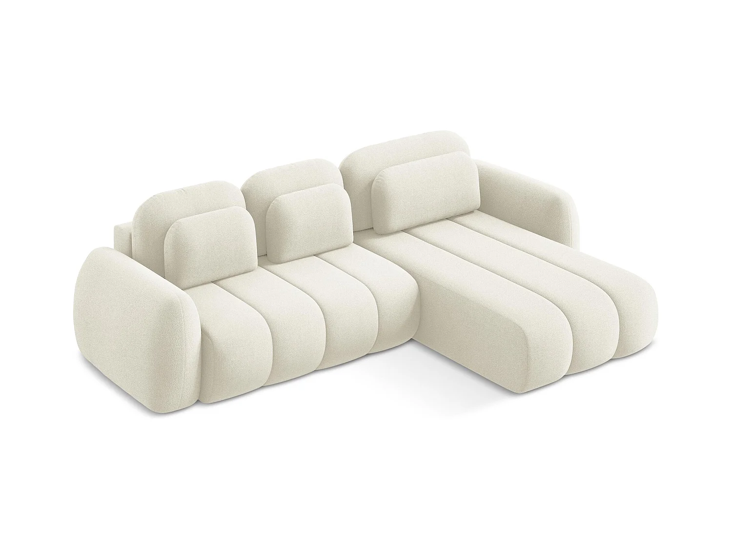 Canapé d'angle droit convertible en tissu bouclette - beige clair - PELE