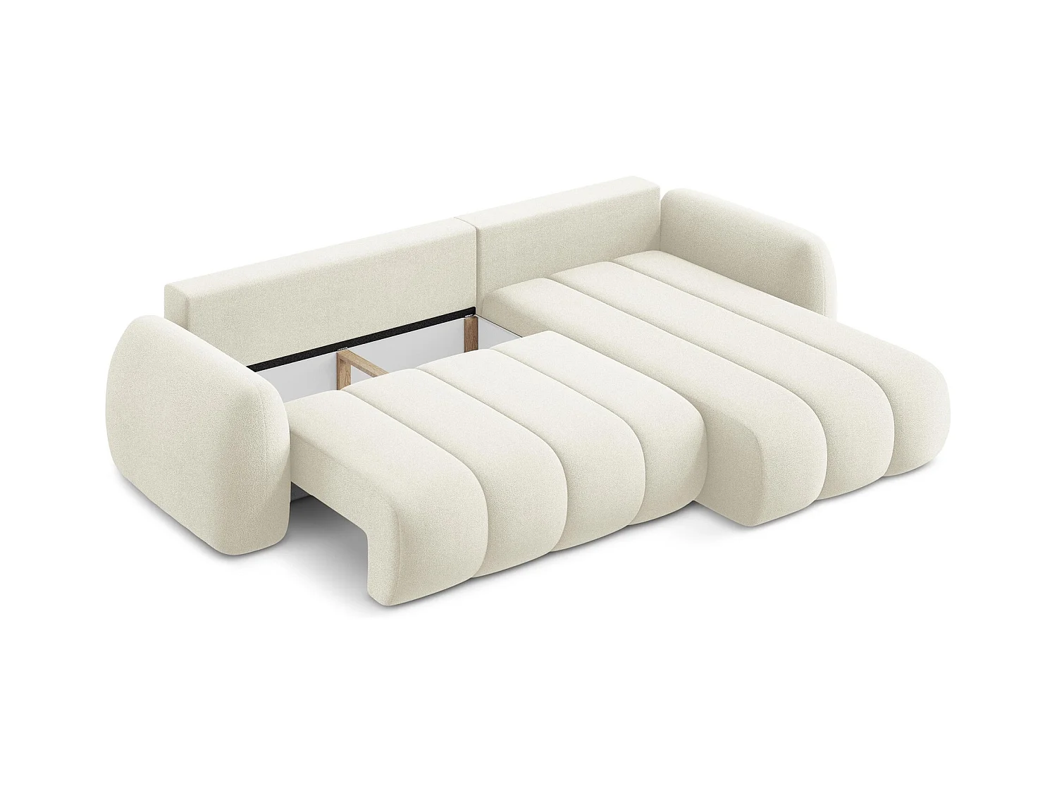 Canapé d'angle droit convertible en tissu bouclette - beige clair - PELE