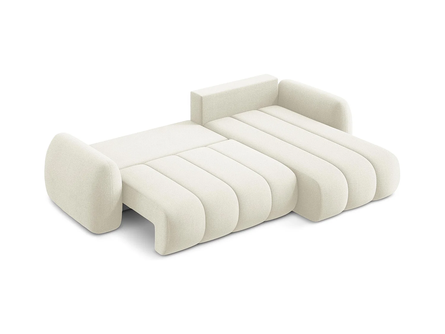 Canapé d'angle droit convertible en tissu bouclette - beige clair - PELE