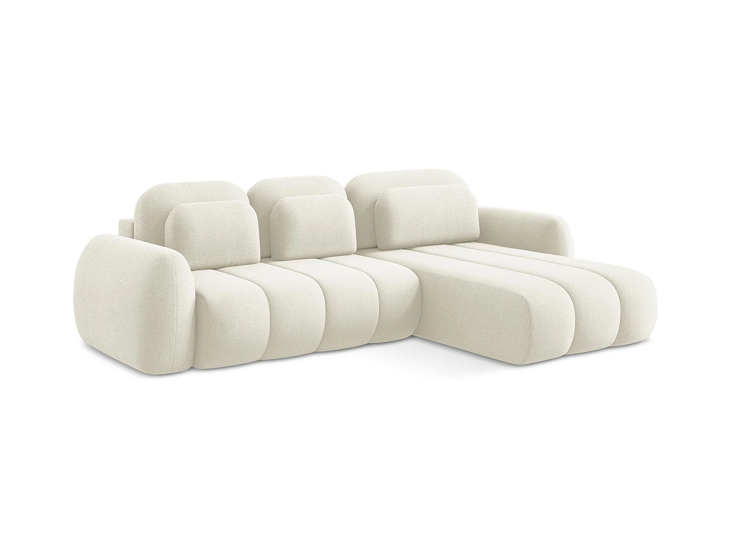 Canapé d'angle droit convertible en tissu bouclette - beige clair - PELE