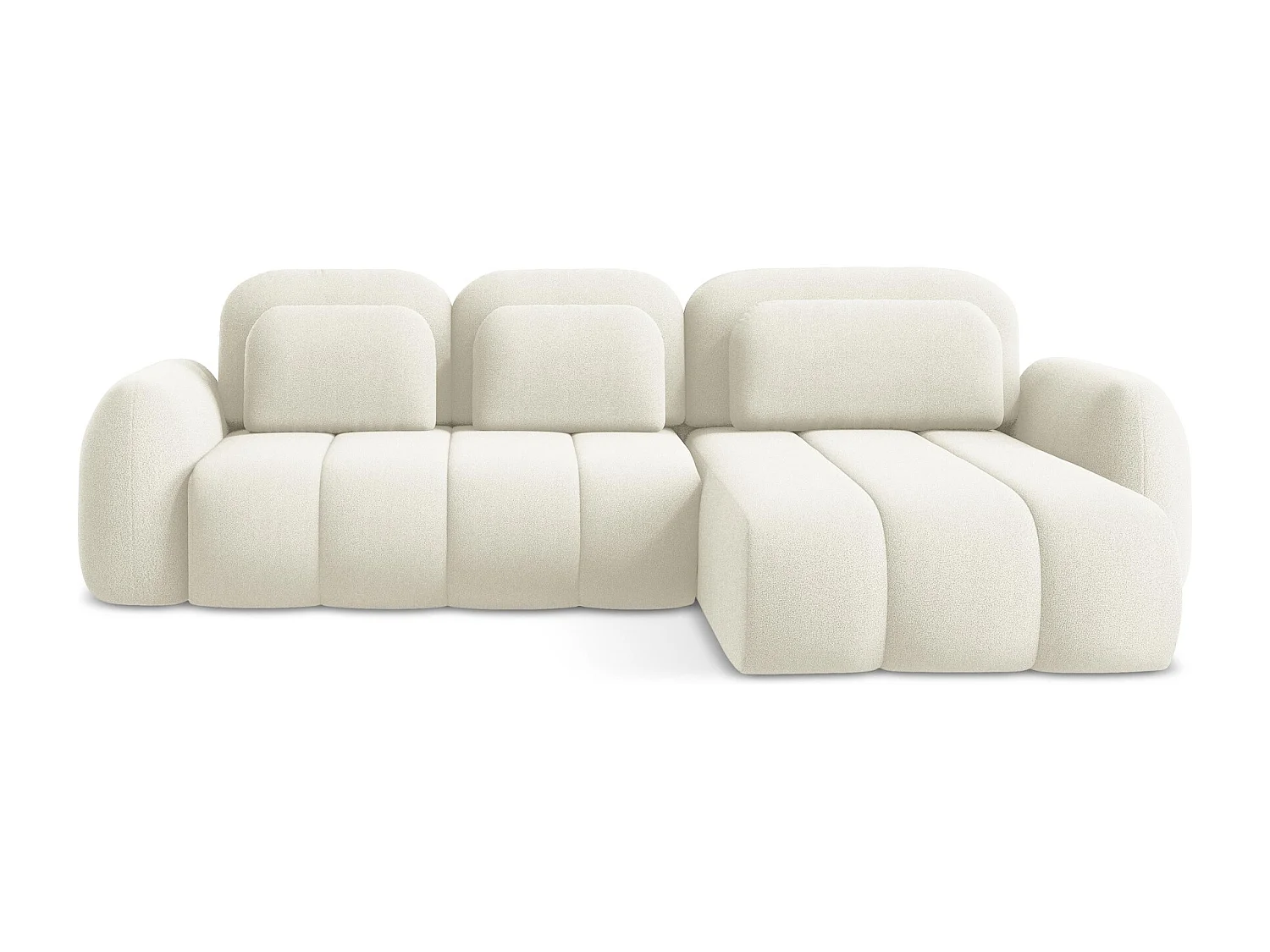 Canapé d'angle droit convertible en tissu bouclette - beige clair - PELE