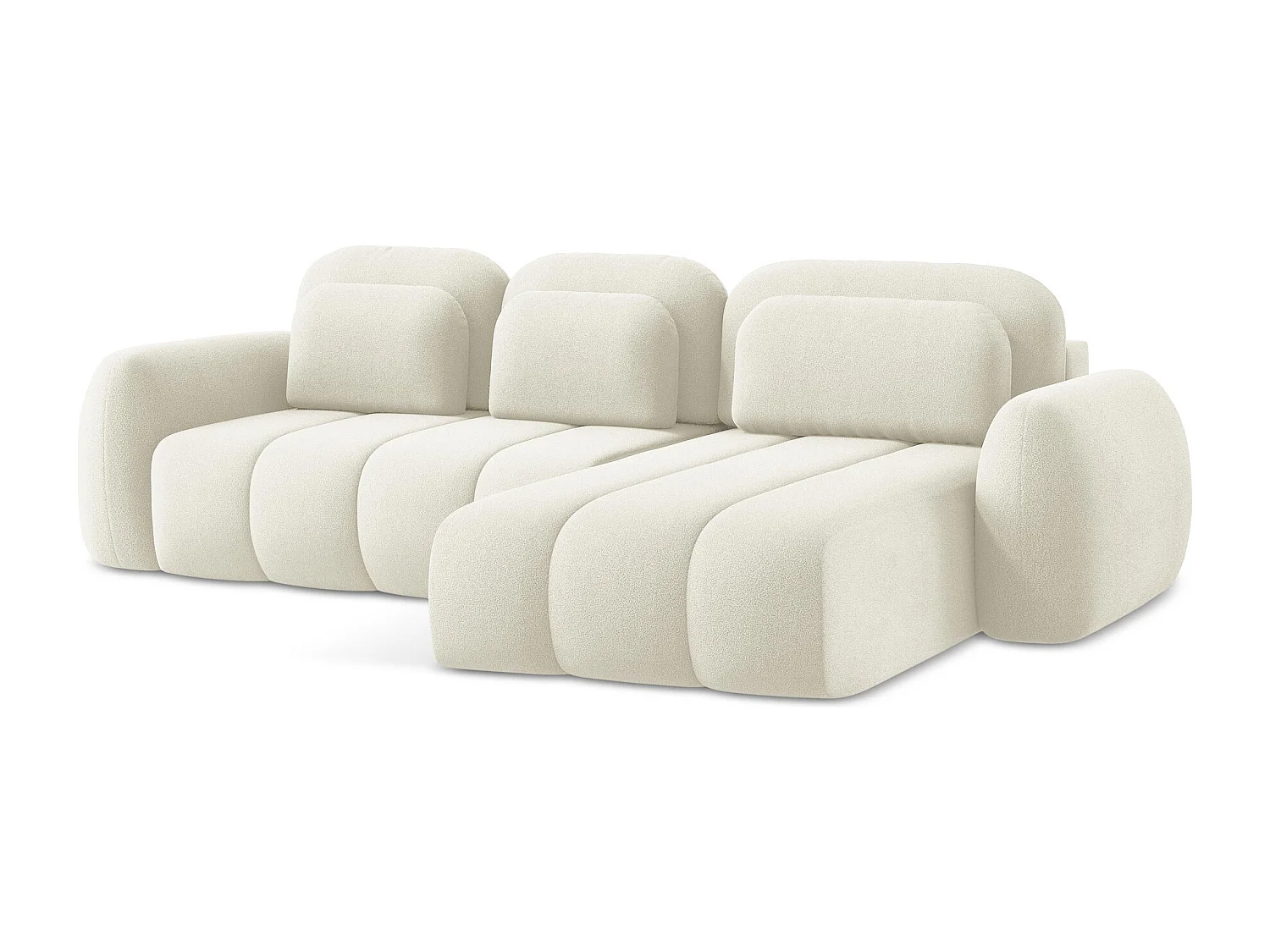 Canapé d'angle droit convertible en tissu bouclette - beige clair - PELE