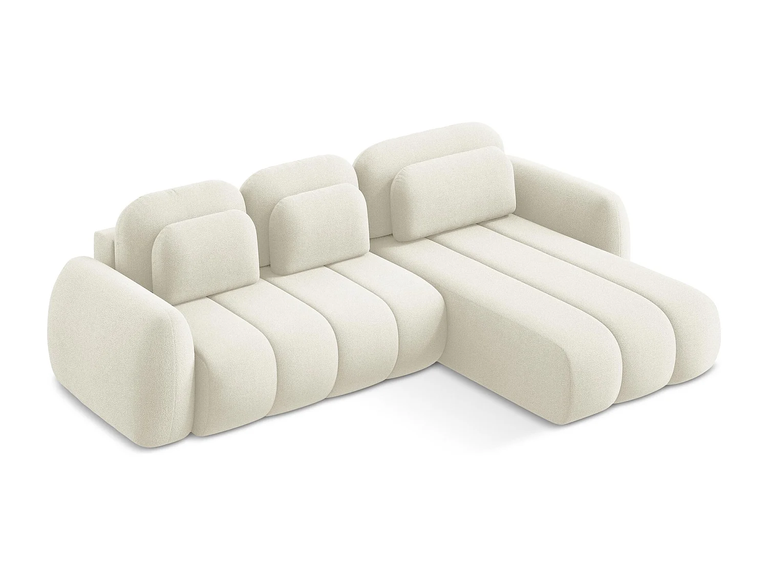 Canapé d'angle droit convertible en tissu bouclette - beige clair - PELE