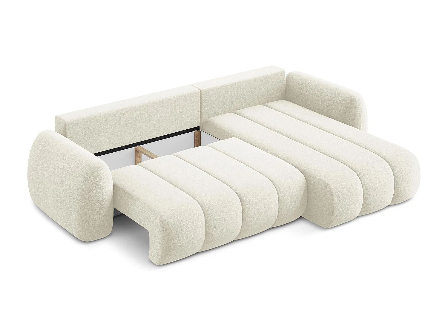 Canapé d'angle droit convertible en tissu bouclette - beige clair - PELE