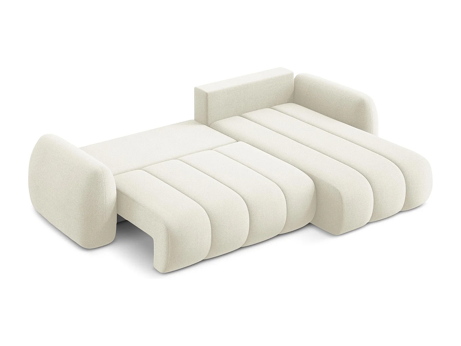 Canapé d'angle droit convertible en tissu bouclette - beige clair - PELE