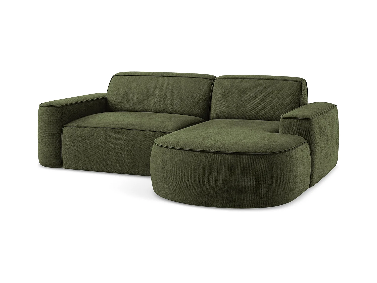 Canapé d'angle 2,5 places modulaire droit en tissu chenille - olive - OMAO