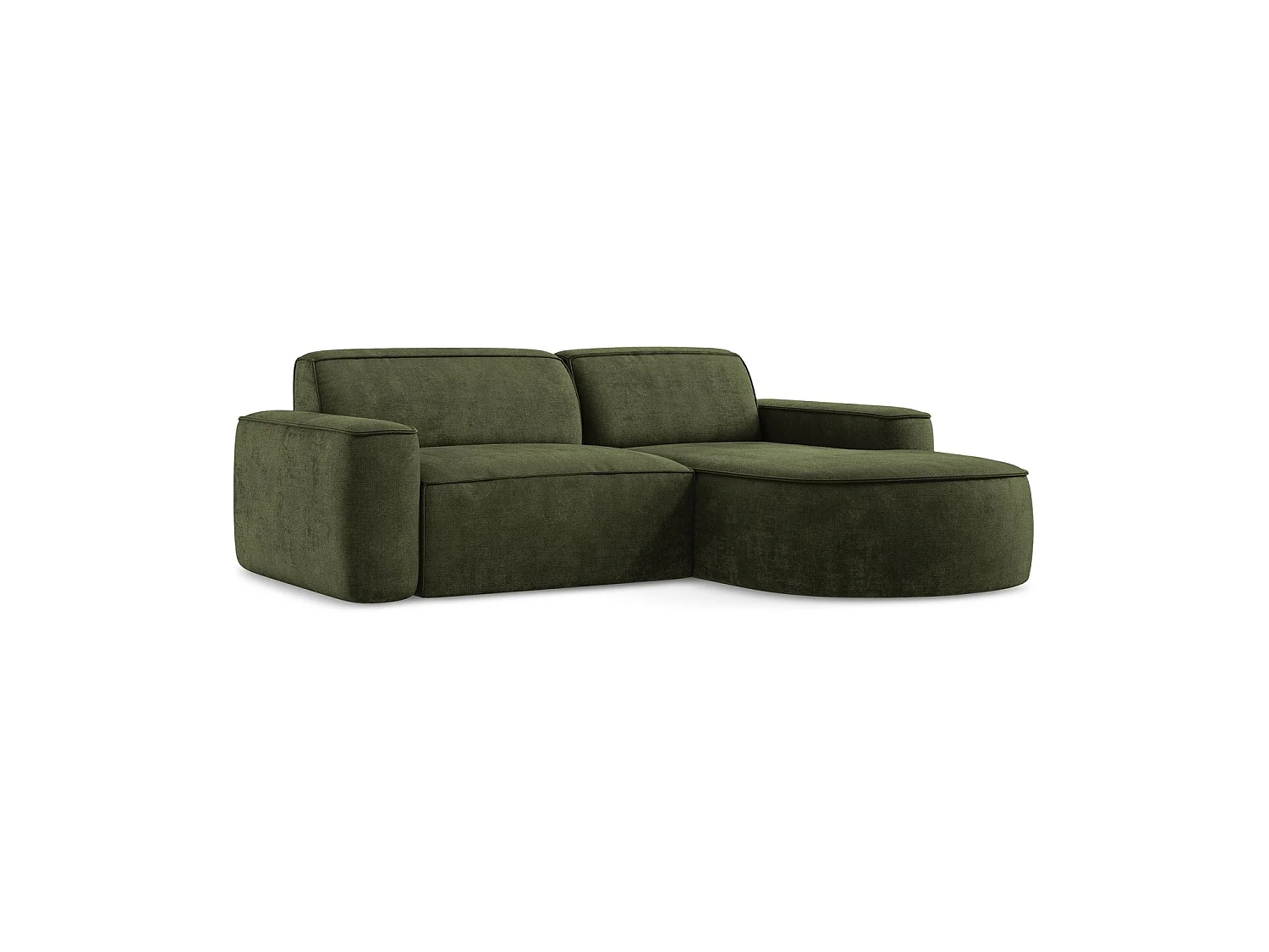 Canapé d'angle 2,5 places modulaire droit en tissu chenille - olive - MELISSA