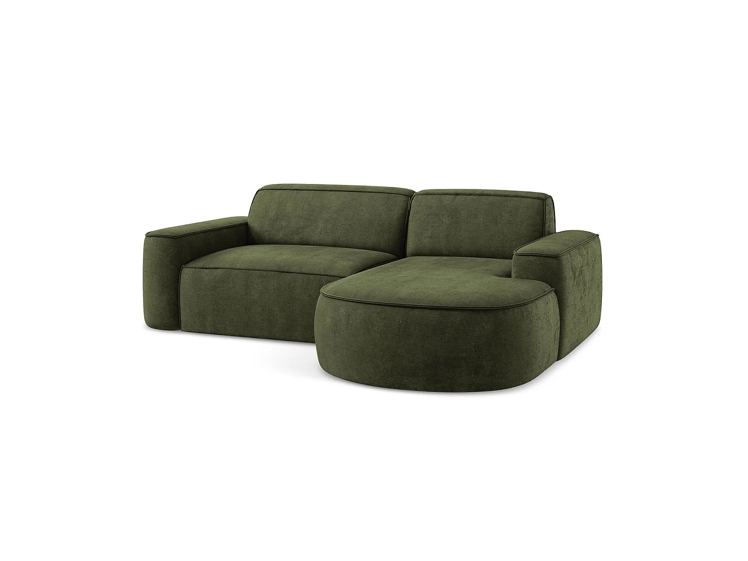 Canapé d'angle 2,5 places modulaire droit en tissu chenille - olive - MELISSA
