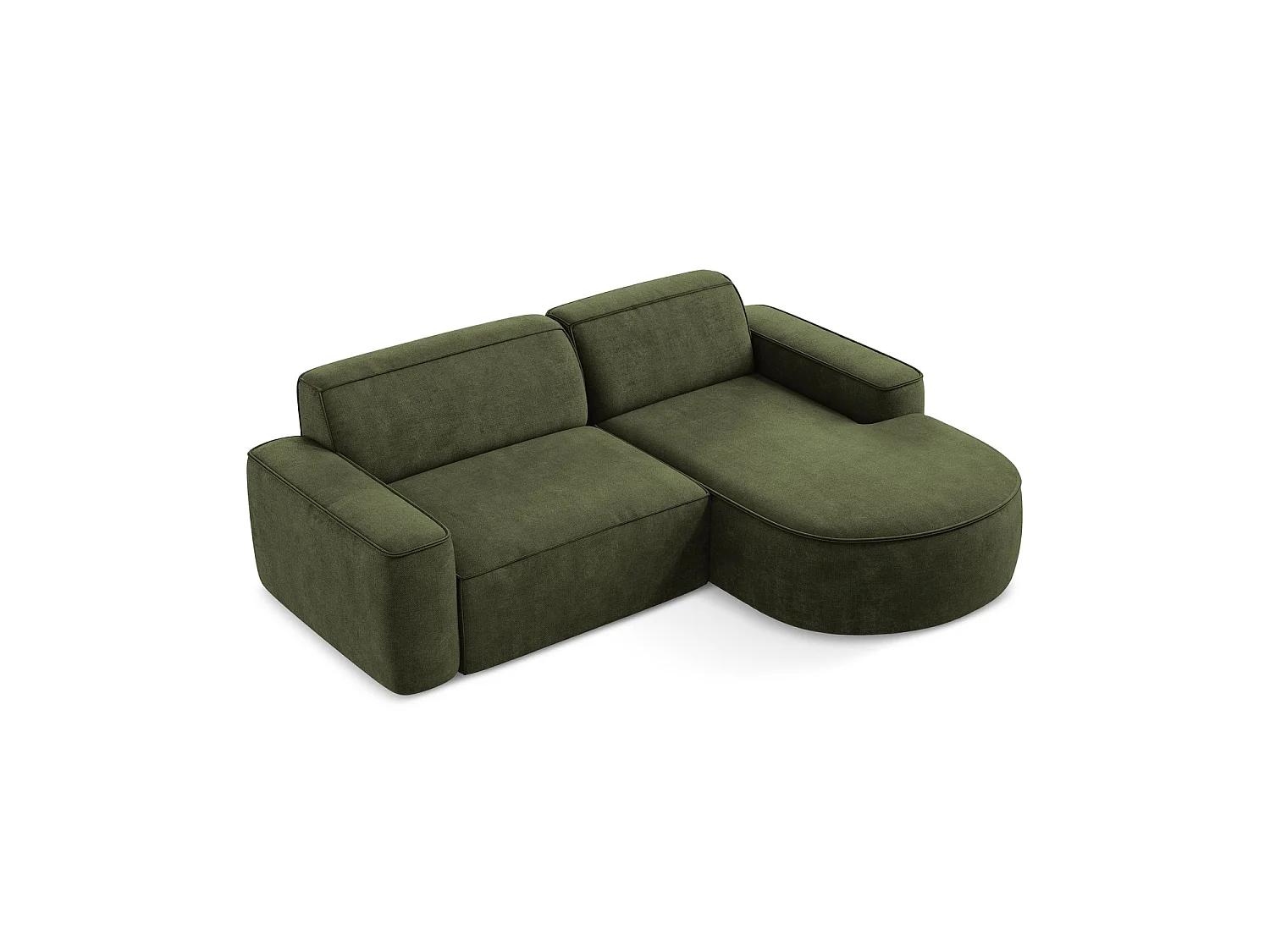 Canapé d'angle 2,5 places modulaire droit en tissu chenille - olive - MELISSA
