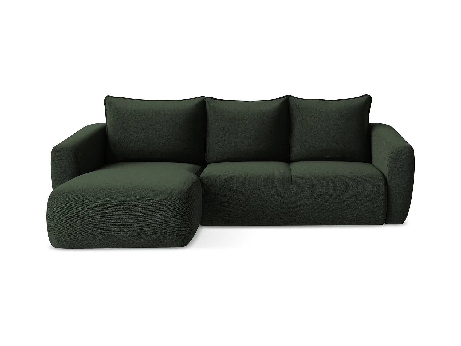 Canapé d’angle 3 places gauche convertible en tissu texturé - bouteille verte - GUAVA