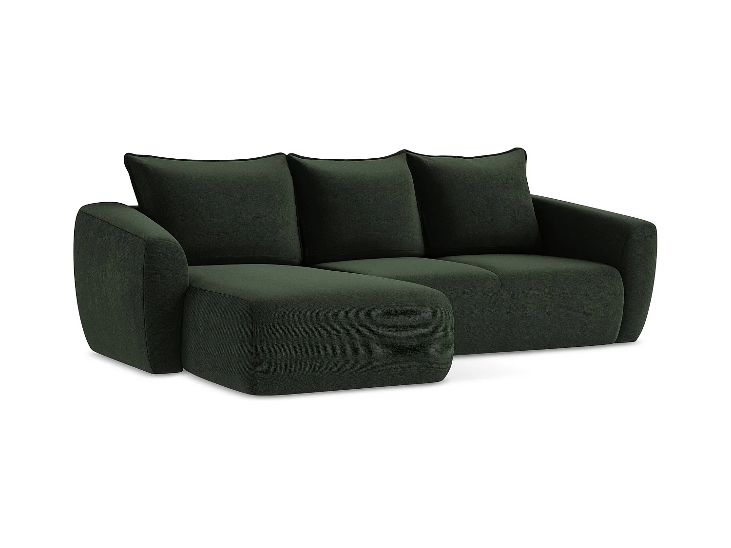 Canapé d’angle 3 places gauche convertible en tissu texturé - bouteille verte - GUAVA