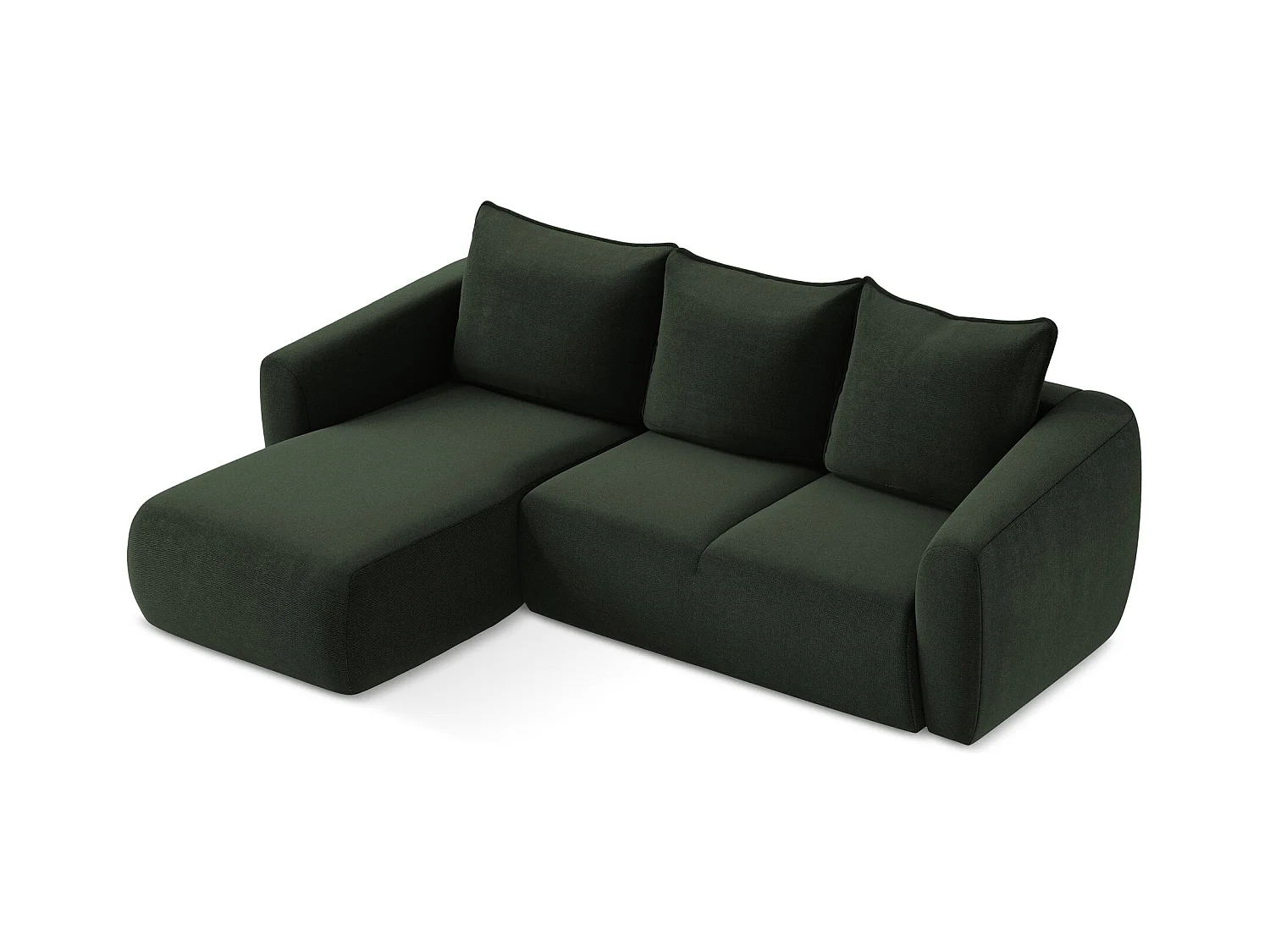 Canapé d’angle 3 places gauche convertible en tissu texturé - bouteille verte - GUAVA