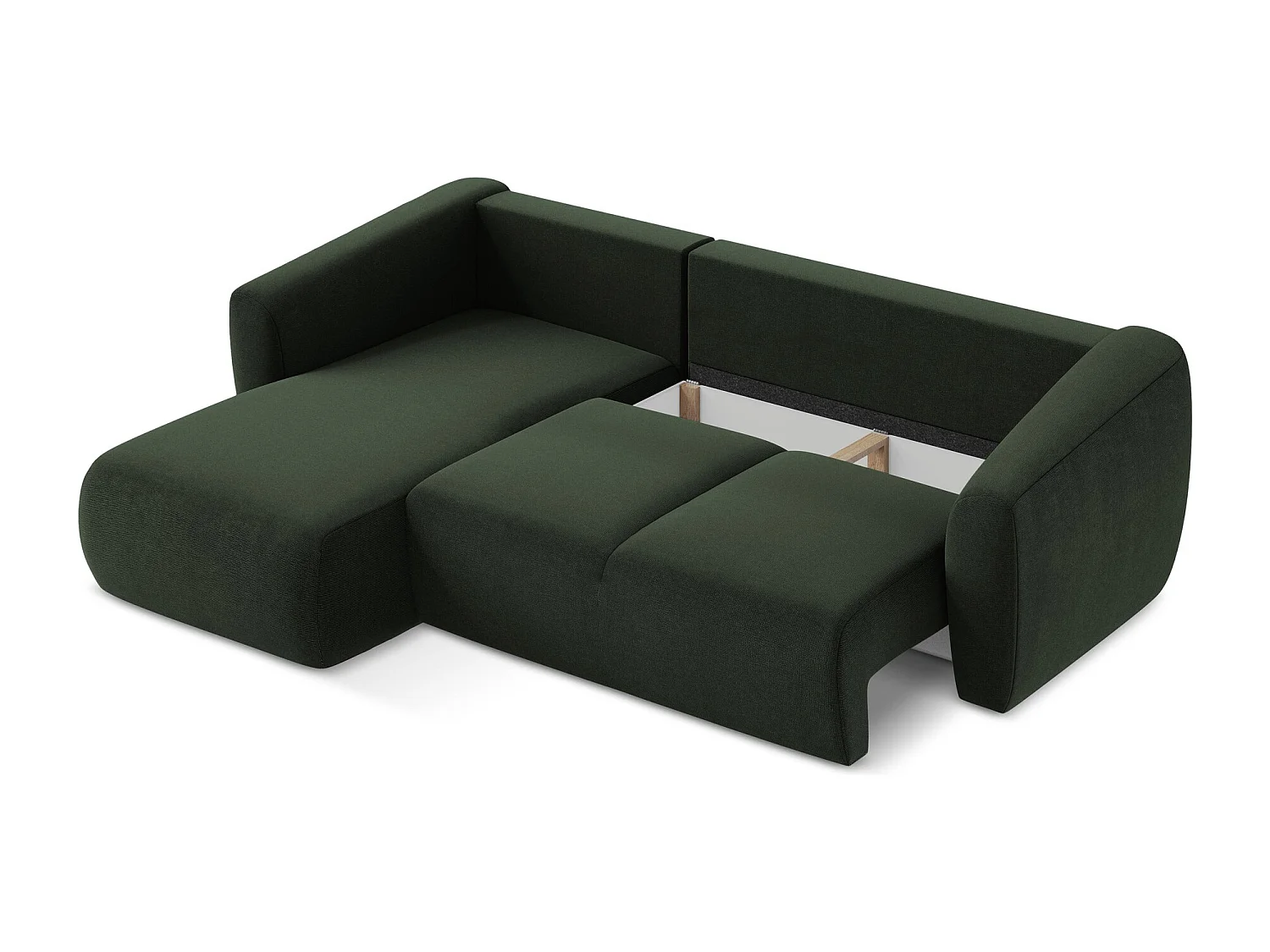 Canapé d’angle 3 places gauche convertible en tissu texturé - bouteille verte - GUAVA