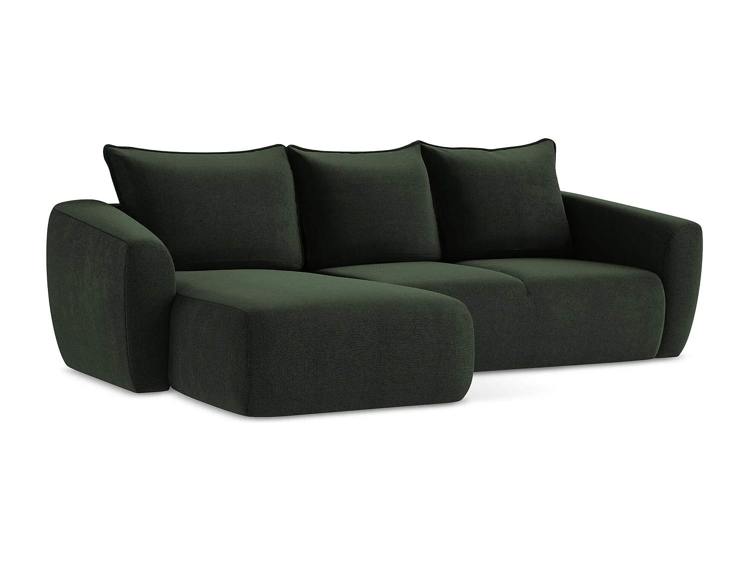 Canapé d’angle 3 places gauche convertible en tissu texturé - bouteille verte - GUAVA