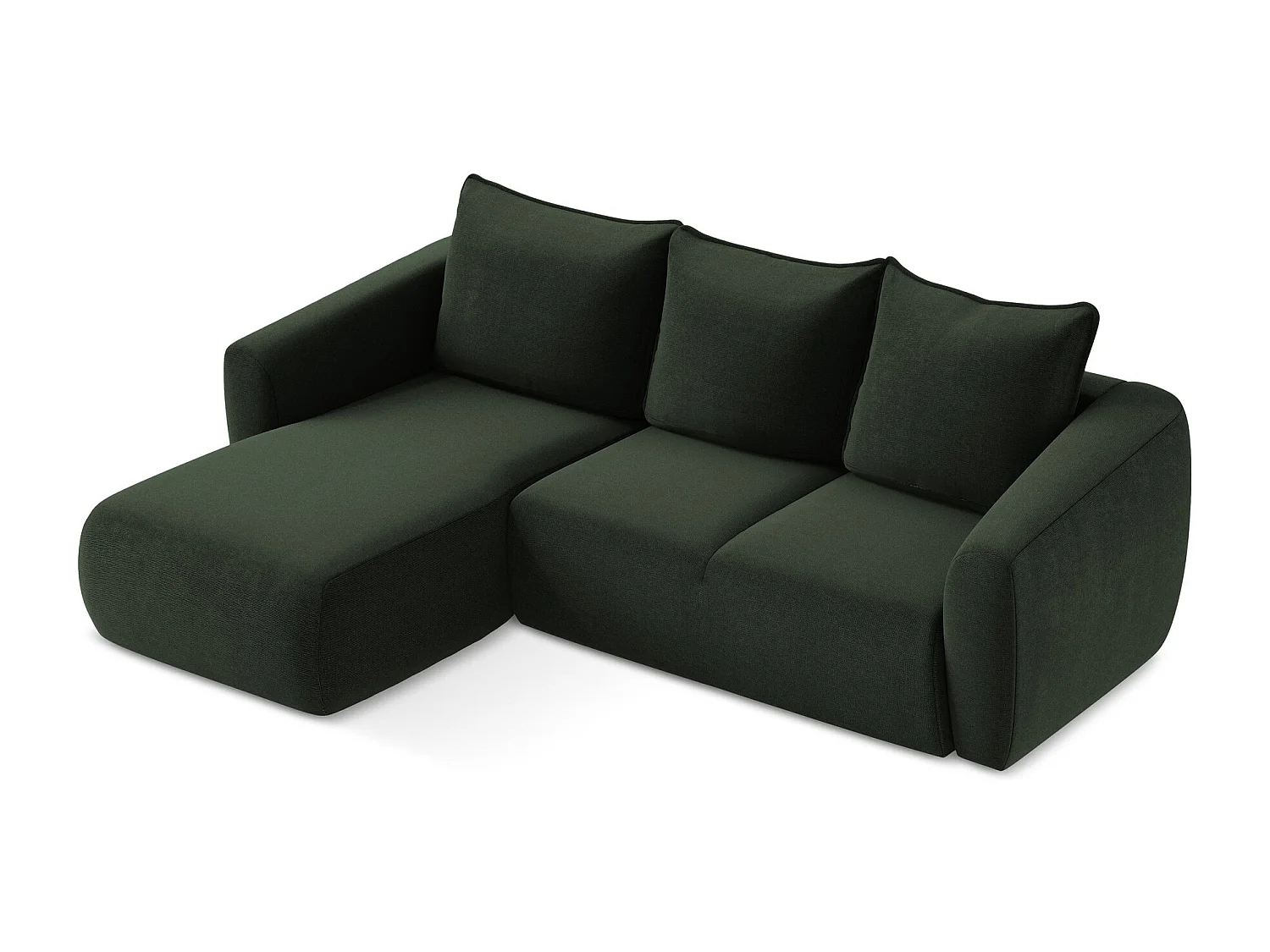 Canapé d’angle 3 places gauche convertible en tissu texturé - bouteille verte - GUAVA