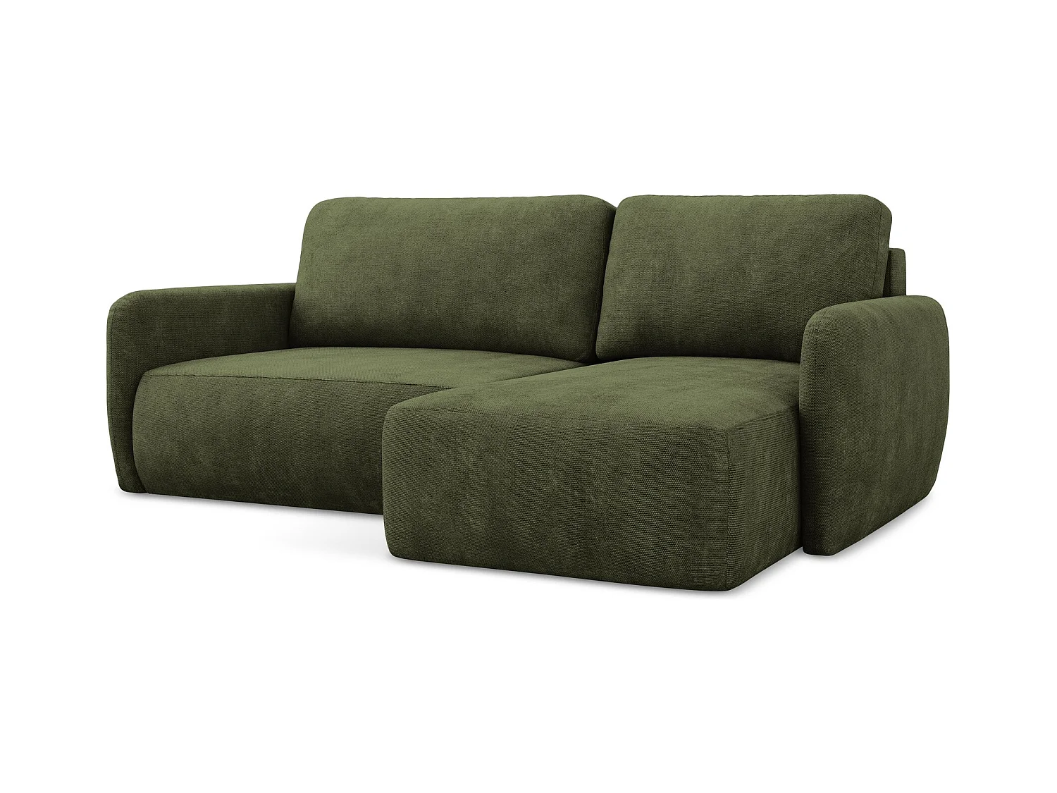 Canapé d'angle droit convertible en tissu chenille - olive - LILO