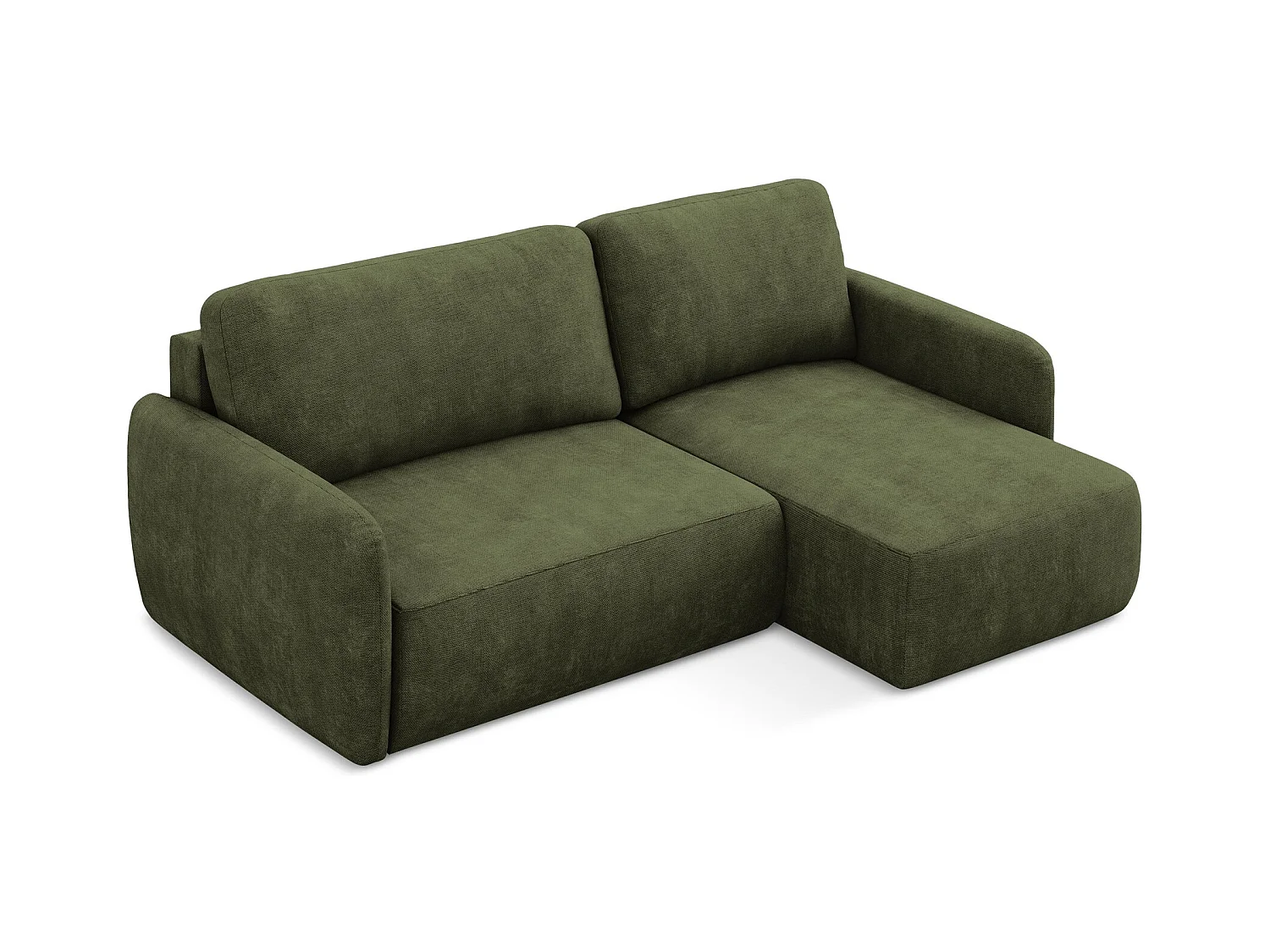 Canapé d'angle droit convertible en tissu chenille - olive - LILO