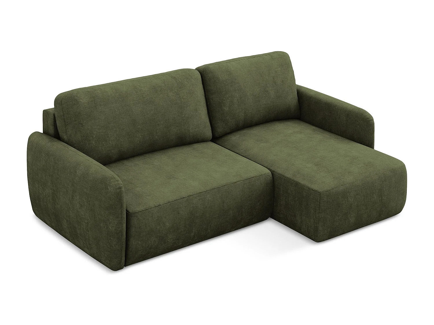 Canapé d'angle droit convertible en tissu chenille - olive - LILO